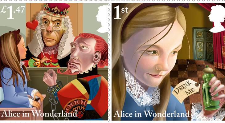 В Британии выпустили серию марок, посвящённых «Алисе в стране чудес»