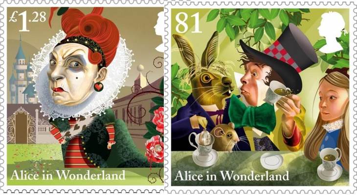 В Британии выпустили серию марок, посвящённых «Алисе в стране чудес»