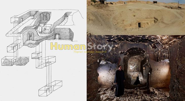 Схема и вход в гробницу Осириса, найденную в Египте в январе 2015 года